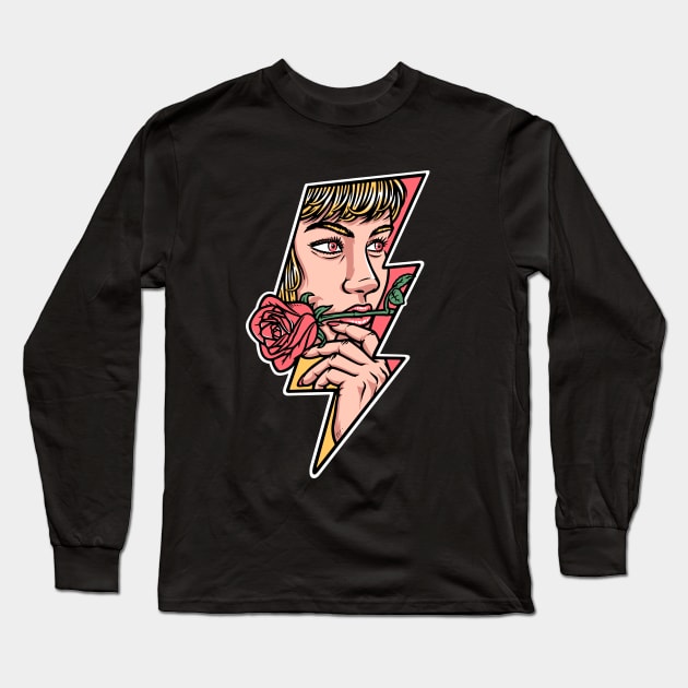 beautiful woman is biting a rose Long Sleeve T-Shirt by gunaone design